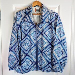 Vintage EVR Blue Silk Lightweight Full Zip Bomber Jacket